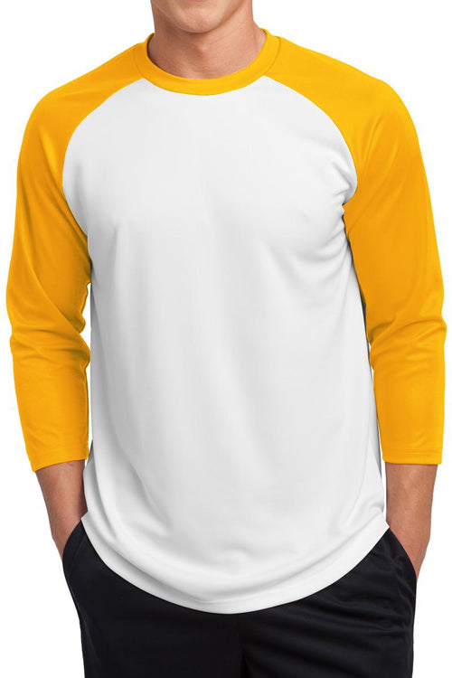 3/4 Sleve Posicharge Polyester Raglan Baseball Jersey Shirt - White & Gold Yellow