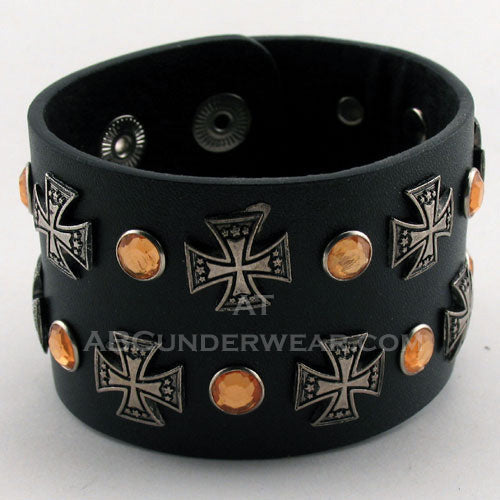 Black Adjustable Wrist Cuff with Crosses
