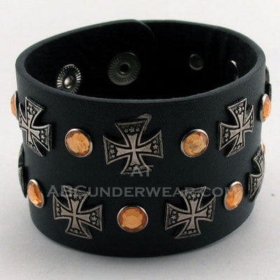 Black Adjustable Wrist Cuff with Crosses