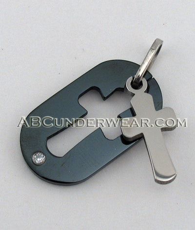 Black Cross Dog Tag Necklace