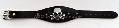 Black Leather Skull Bracelet with Spikes