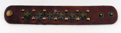 Brown Leather Wrist Cuff with Crosses