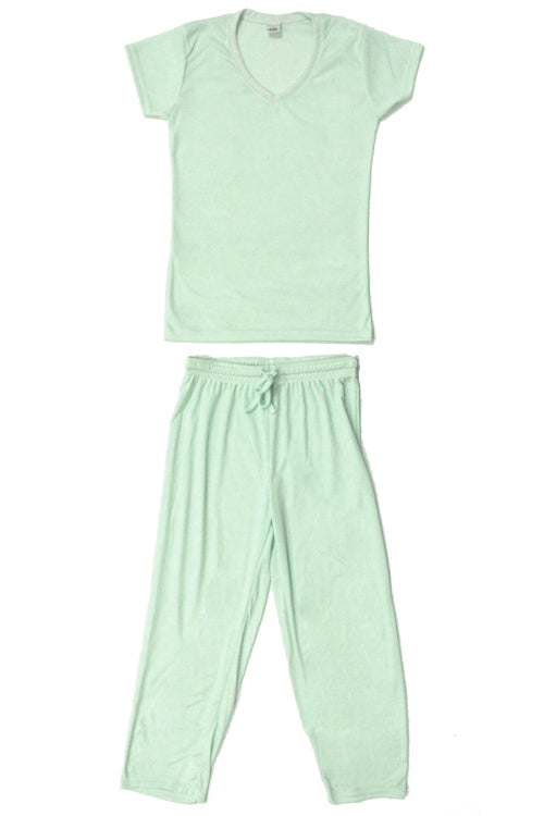 Cute & Comfy Pastel V-Neck Womens Pajama Set - Light Mint Green
