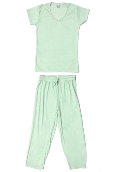Cute & Comfy Pastel V-Neck Womens Pajama Set - Light Mint Green-Pink Line-ABC Underwear