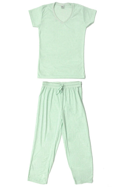 Cute & Comfy Pastel V-Neck Womens Pajama Set - Light Mint Green