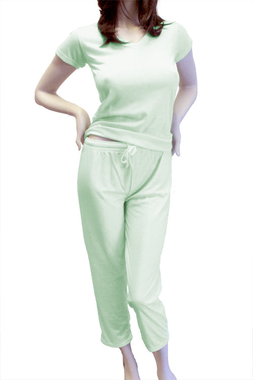 Cute & Comfy Pastel V-Neck Womens Pajama Set - Light Mint Green