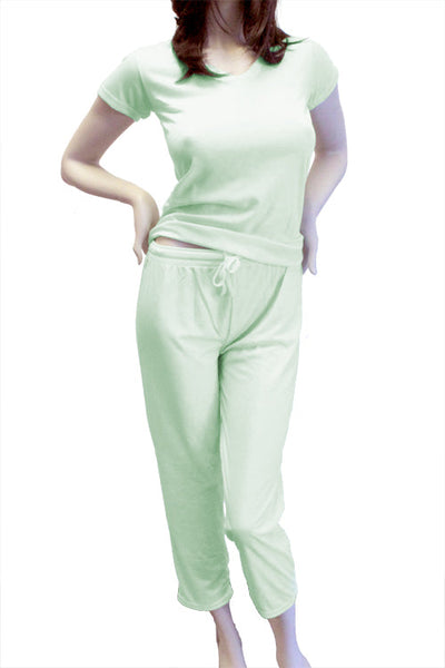 Cute & Comfy Pastel V-Neck Womens Pajama Set - Light Mint Green-Pink Line-ABC Underwear