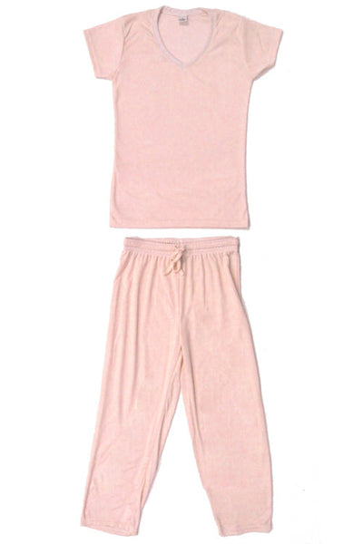 Cute & Comfy Pastel V-Neck Womens Pajama Set - Light Strawberry Pink