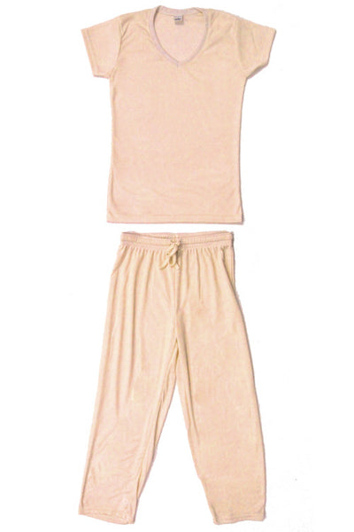 Cute & Comfy Pastel V-Neck Womens Pajama Set - Peach Orange Cream