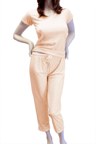 Cute & Comfy Pastel V-Neck Womens Pajama Set - Peach Orange Cream