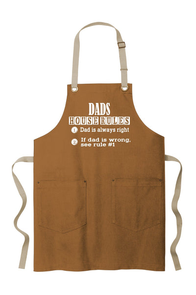 Dad's House Rules BBQ Apron Canvas Full-Length Two-Pocket Apron for Dads
