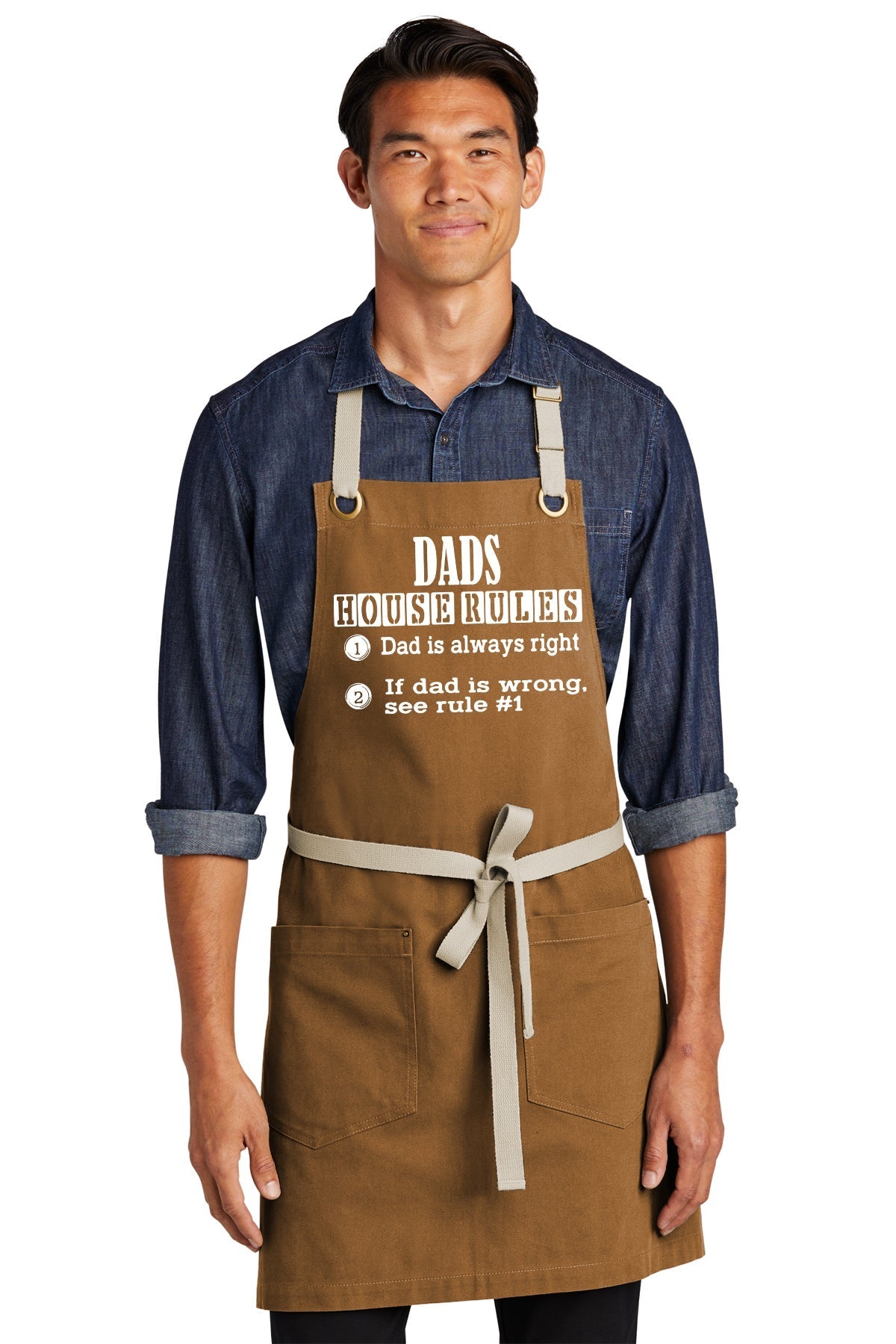 Dad's House Rules BBQ Apron Canvas Full-Length Two-Pocket Apron for Dads