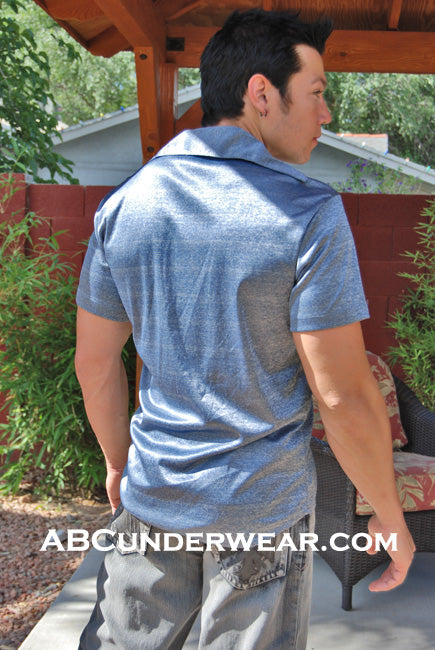 ELEE Blue Melange Button Front Shirt with Johnny Collar