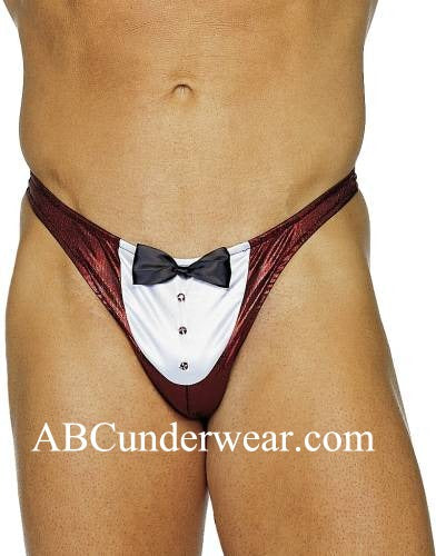 Elegant Maitre'd Tuxedo Thong in Lustrous Lame' Fabric