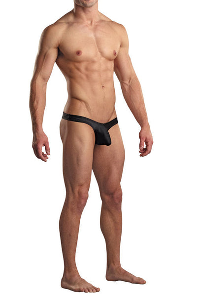 Euro Men's Wide-Back Thong Underwear with Spandex Pouch - Black