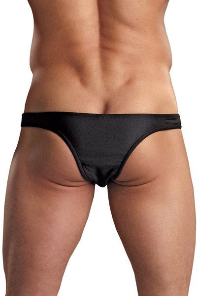Euro Men's Wide-Back Thong Underwear with Spandex Pouch - Black