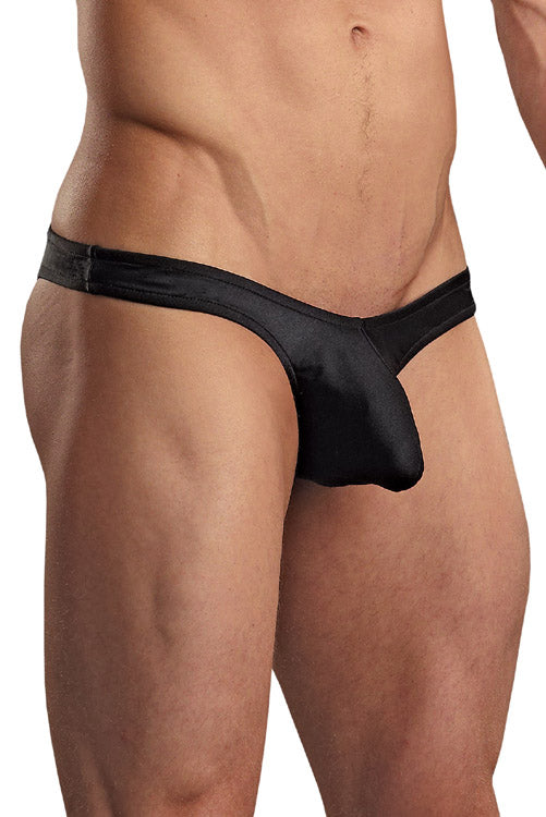 Euro Men's Wide-Back Thong Underwear with Spandex Pouch - Black