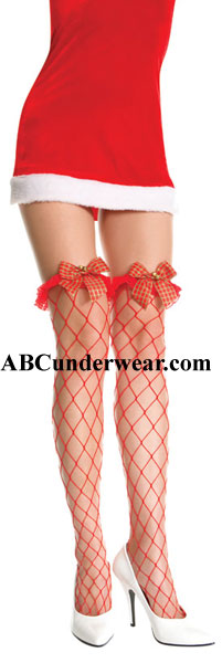 Fence Net Thigh & Ruffle with plaid bow & bells