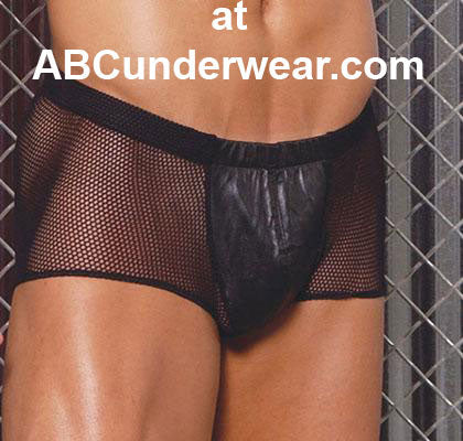 Fishnet Shorts with Leather Pouch - Black