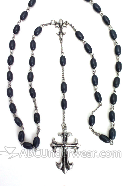 Fleur de Lis Cross Rosary Necklace