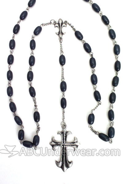 Fleur de Lis Cross Rosary Necklace