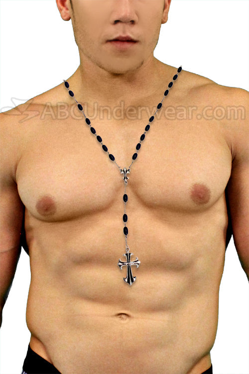 Fleur de Lis Cross Rosary Necklace