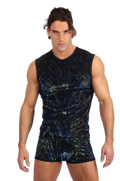 Gregg Homme Blue Leopard Velvet Muscle Shirt