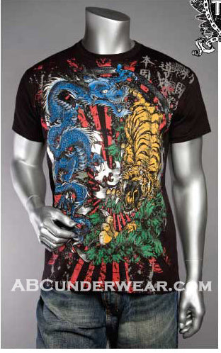 HD Dragon & Lion Print T-Shirt