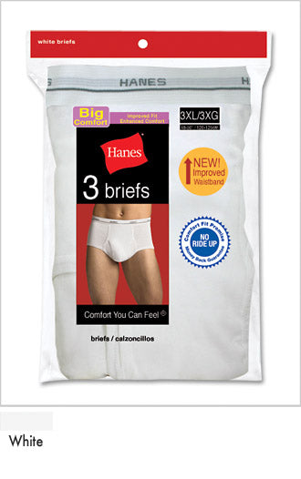 Hanes Big Men's White Briefs 3 Pack - ABC Underwear