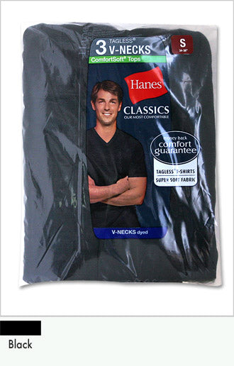 Hanes Black Classics Dyed V-Neck T Shirt 3pk