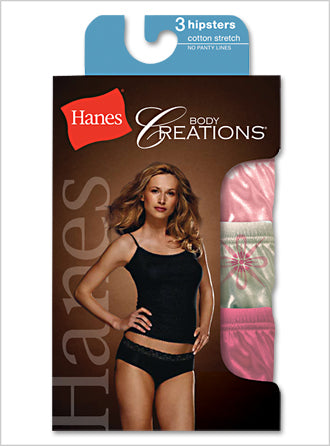 Hanes Body Creations Cotton Stretch Hipster Panties - 3 Pack - ABC