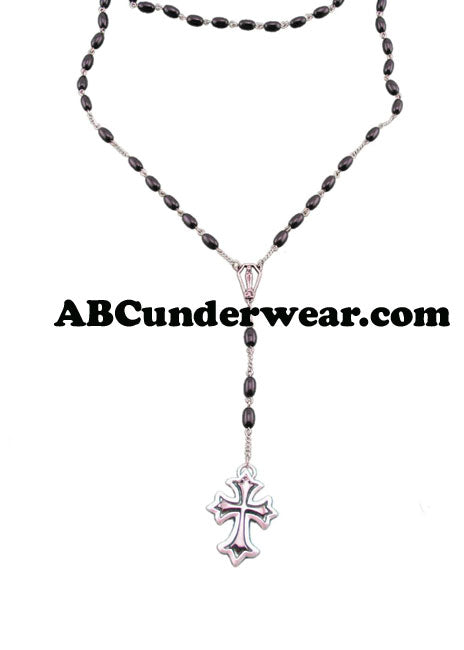 Hematite Rosary Cross Necklace