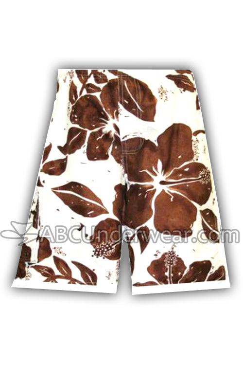 Hibiscus Board Short Swimsuit - White & Brown