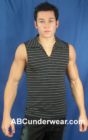 Johnny Collar Pinstripe Muscle Shirt-ABC Underwear-ABC Underwear