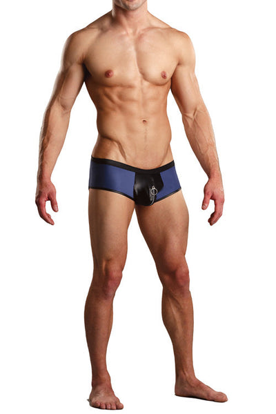 Leather Look Zipper Pouch Trunk - Blue and Black -Closeout