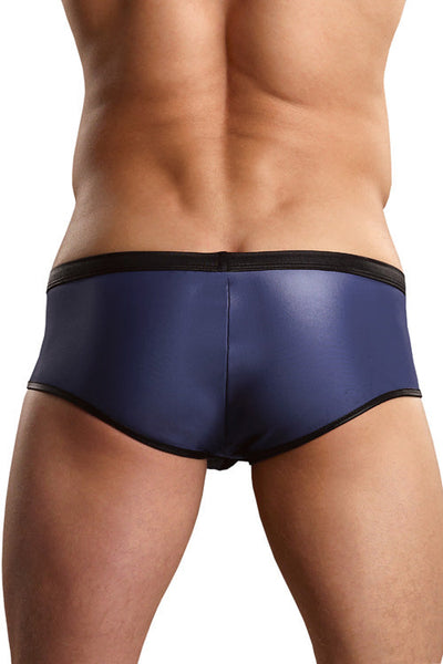 Leather Look Zipper Pouch Trunk - Blue and Black -Closeout-Male Power-ABC Underwear