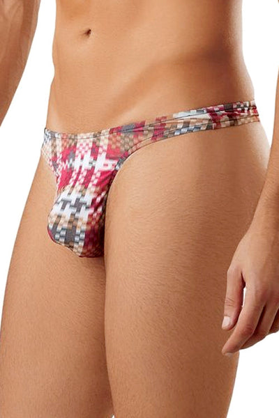 Limited Stock: Men's Pouch Thong Underwear with Digital Plaid Pattern - Exclusive Offer