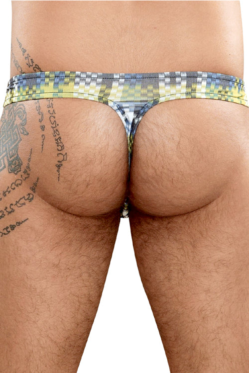 Limited Stock: Men's Pouch Thong Underwear with Digital Plaid Pattern - Exclusive Offer