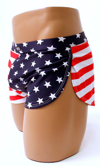 Mens American Flag Side Split Shorts by Neptio - 2XL Only