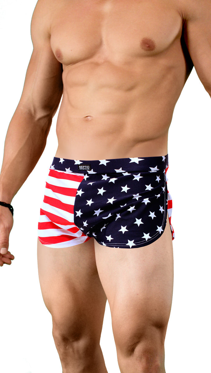 Mens American Flag Side Split Shorts by Neptio - 2XL Only