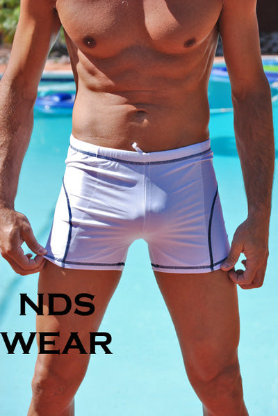 Mens Contrast Stitch Squarecut Swimsuit - Closeout