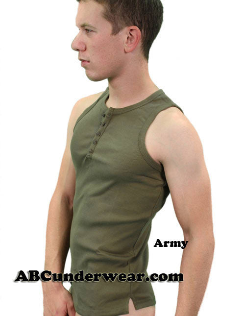Mens Ribbed Henley 5 Button Tank - Closeout
