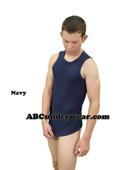 Mens Ribbed Henley 5 Button Tank - Closeout-Jocko-ABC Underwear