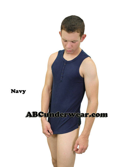 Mens Ribbed Henley 5 Button Tank - Closeout