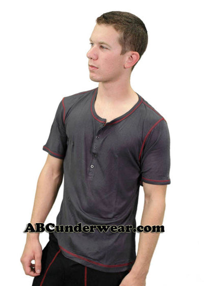 Mens Short Sleeved Front Button Viscose Tee -Closeout