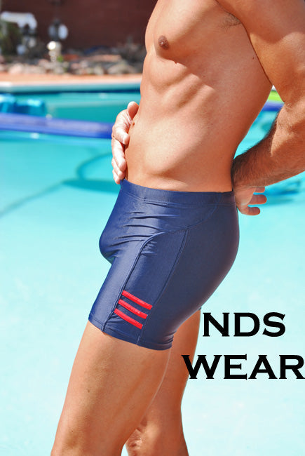 Mens Stripe Squarecut Swimsuit -Closeout