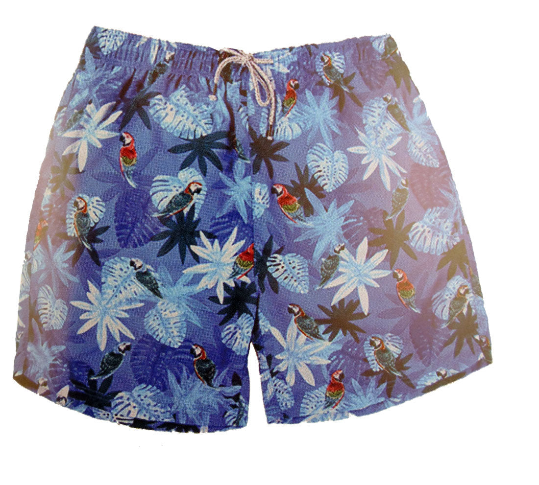 Mens Swim Shorts Elastic Waist Parrot Island Style
