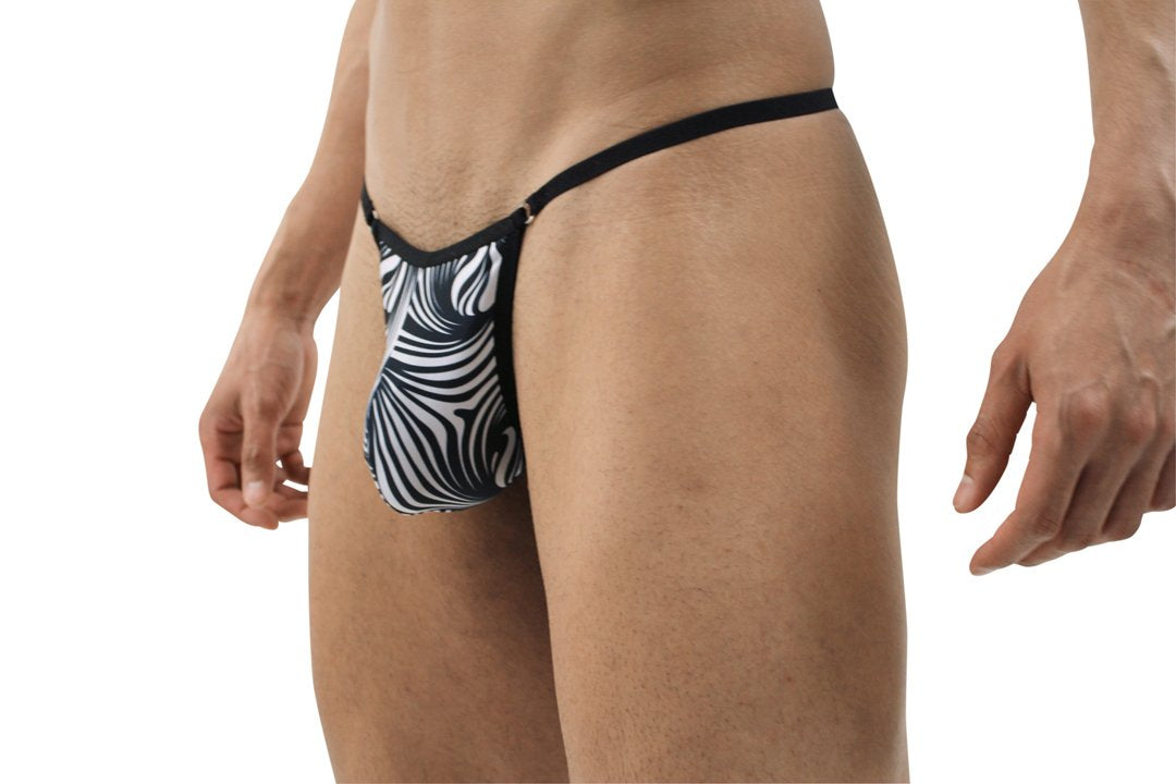 Men's Thong: Festivo Black Zebra Print G-string