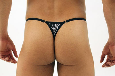 Men's Thong: Festivo Black Zebra Print G-string