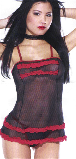 Mesh-Ruffle Babydoll & G-String Clearance